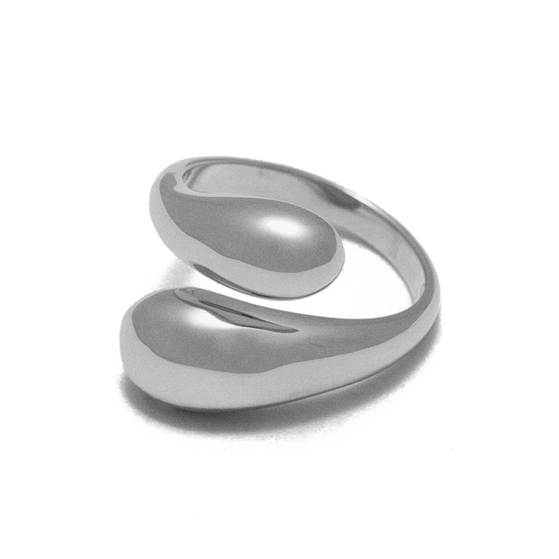 Offener Tropfenring aus 925 Sterling Silber, poliert und verstellbar, modernes skulpturales Design in Gold und Silber