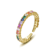 Verstellbarer Ring aus 925 Sterling Silber mit farbigen Zirkonia in Regenbogenoptik, erhältlich in Gold und Silber