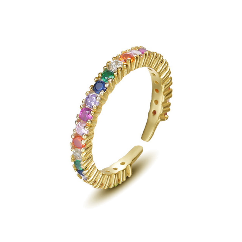 Verstellbarer Ring aus 925 Sterling Silber mit farbigen Zirkonia in Regenbogenoptik, erhältlich in Gold und Silber