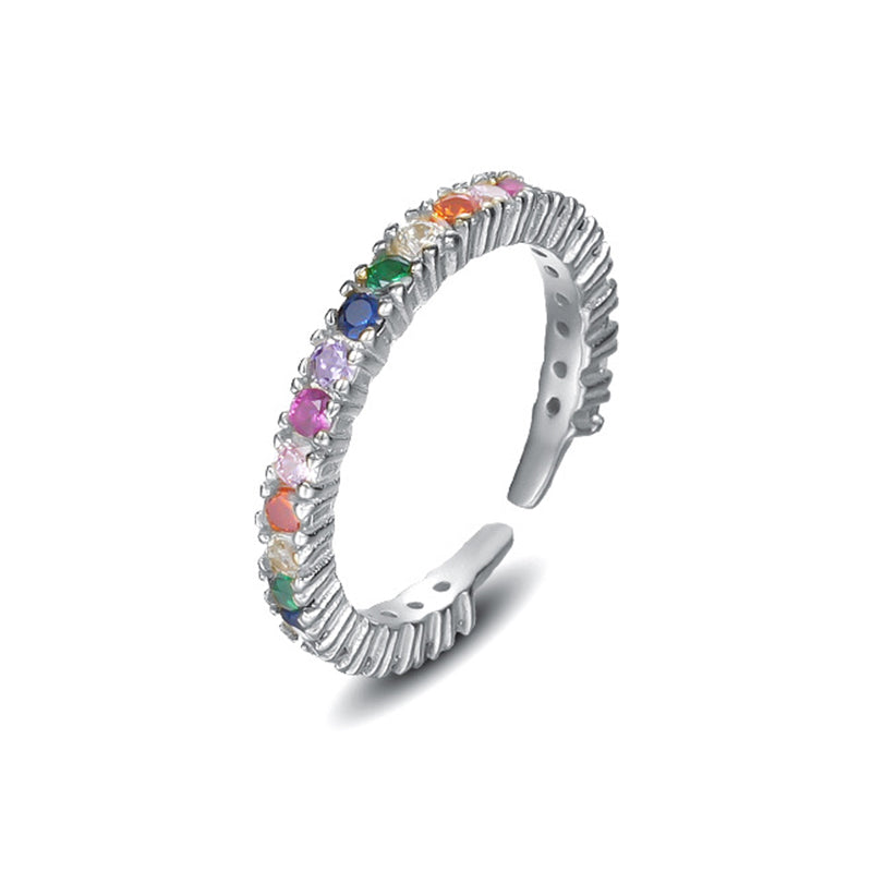 Verstellbarer Ring aus 925 Sterling Silber mit farbigen Zirkonia in Regenbogenoptik, erhältlich in Gold und Silber