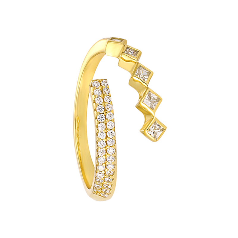 Offener, verstellbarer Ring aus 925 Sterling Silber mit Pavé und Baguette-Zirkonia