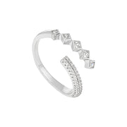 Offener, verstellbarer Ring aus 925 Sterling Silber mit Pavé und Baguette-Zirkonia