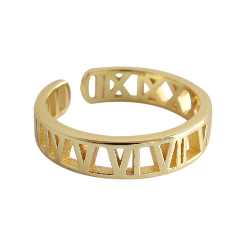 Verstellbarer Ring mit römischen Ziffern aus 925 Sterling Silber im Cut-out-Design