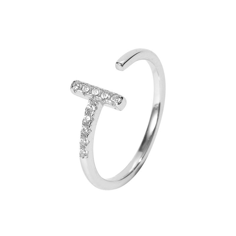Offener Ring aus 925 Sterling Silber mit Zirkonia in T-Form, erhältlich in Gold und Silber