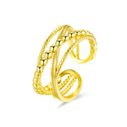 Verstellbarer Ring aus 925 Sterling Silber mit Kugelstruktur in Gold oder Silber, dreireihiges Design