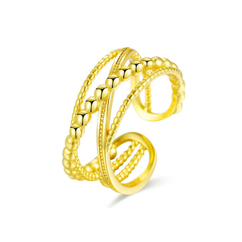 Verstellbarer Ring aus 925 Sterling Silber mit Kugelstruktur in Gold oder Silber, dreireihiges Design