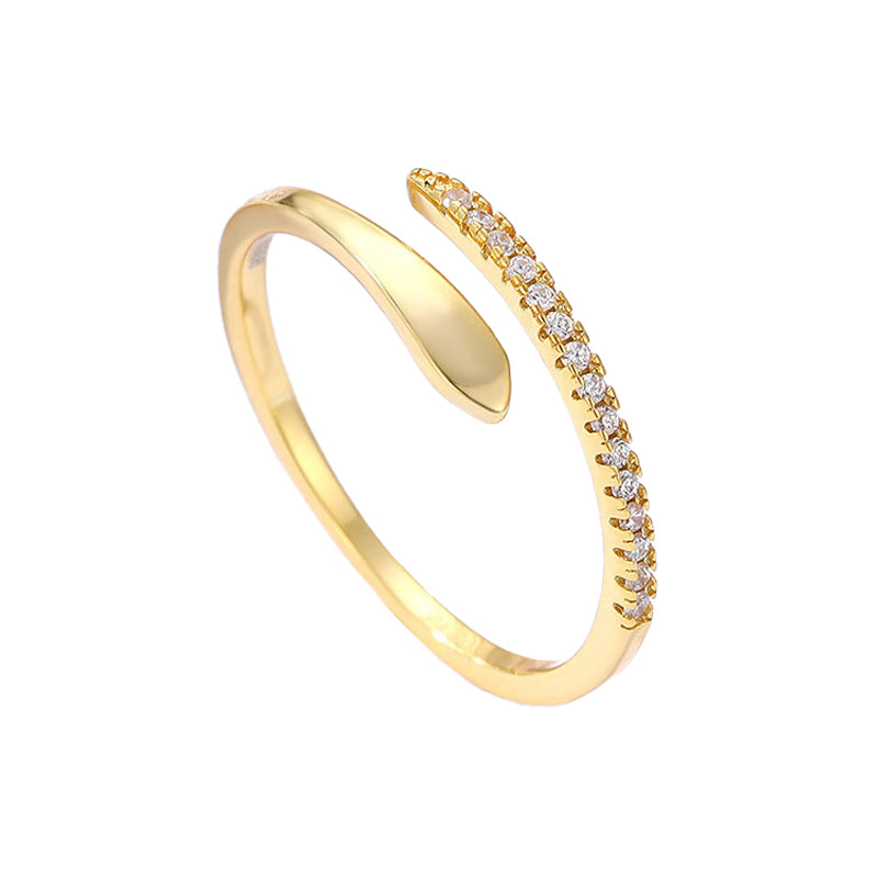 Offener Ring aus 925 Sterling Silber mit Zirkonia, geschwungenes Design in Gold oder Silber