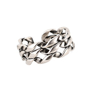 Verstellbarer, offen gearbeiteter Flechtring aus 925 Sterling Silber mit oxidiertem Vintage-Finish
