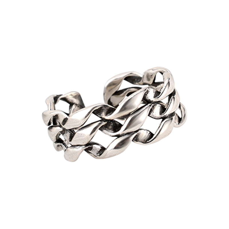 Verstellbarer, offen gearbeiteter Flechtring aus 925 Sterling Silber mit oxidiertem Vintage-Finish