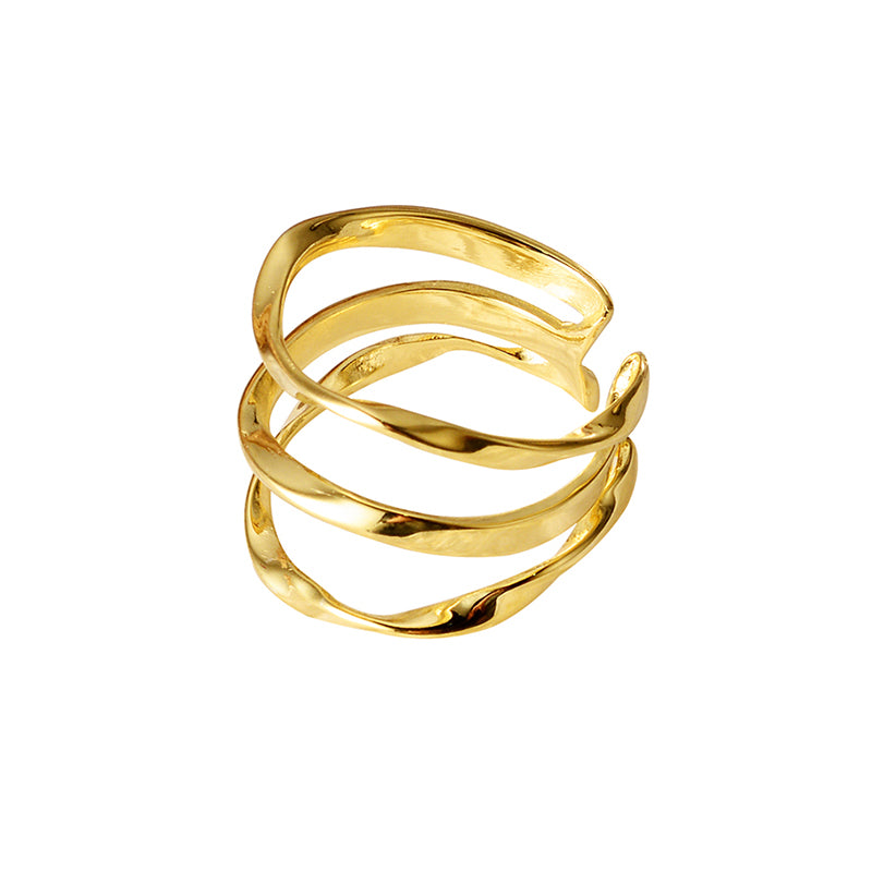 Verstellbarer Mehrreif-Ring aus 925 Sterling Silber, organisch gedrehte Form, polierte Oberfläche, optional 18K vergoldet