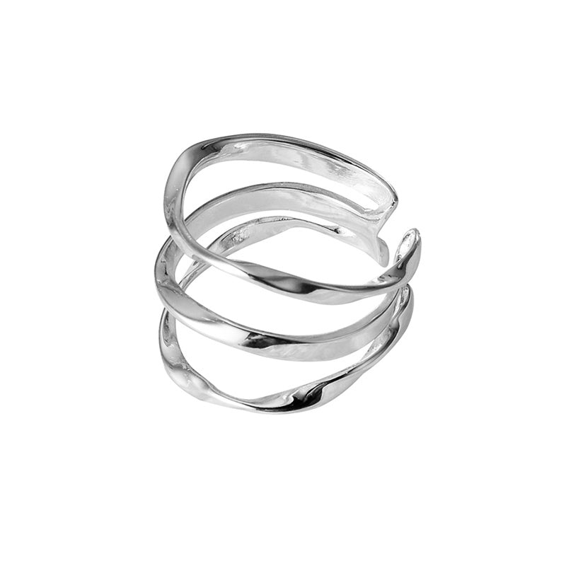 Verstellbarer Mehrreif-Ring aus 925 Sterling Silber, organisch gedrehte Form, polierte Oberfläche, optional 18K vergoldet