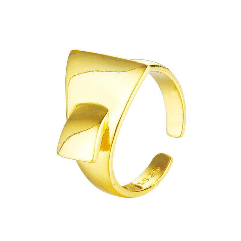 Verstellbarer Statement-Ring aus 925 Sterling Silber mit architektonischer Schildform, poliert; wahlweise 18K vergoldet oder Silber (rhodiniert)