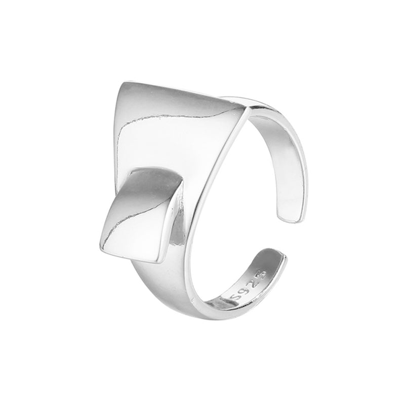 Verstellbarer Statement-Ring aus 925 Sterling Silber mit architektonischer Schildform, poliert; wahlweise 18K vergoldet oder Silber (rhodiniert)