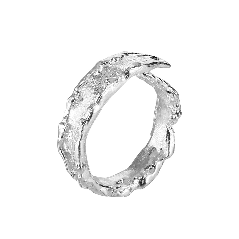 Verstellbarer Ring aus 925 Sterling Silber mit organischer, roher Struktur; optional 18K vergoldet oder Silber (rhodiniert)
