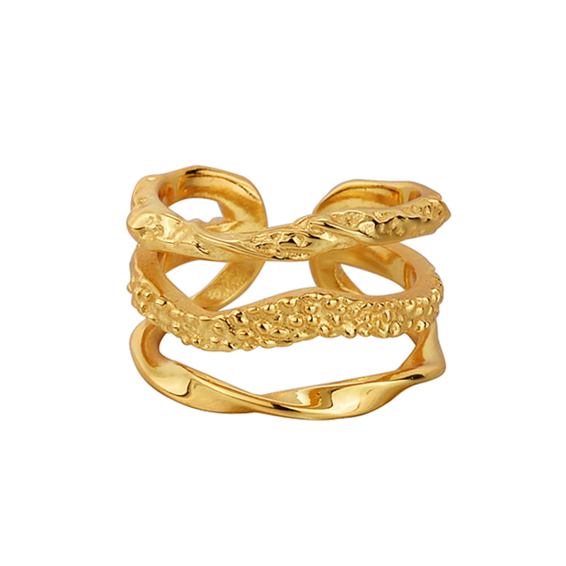 Verstellbarer Struktur-Ring aus 925 Sterling Silber mit drei organischen Reifen, erhältlich 18K vergoldet oder Silber (rhodiniert)