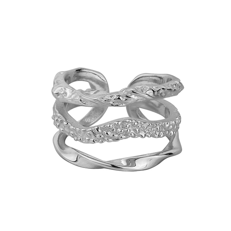 Verstellbarer Struktur-Ring aus 925 Sterling Silber mit drei organischen Reifen, erhältlich 18K vergoldet oder Silber (rhodiniert)