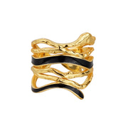 Breiter verstellbarer Ring aus 925 Sterling Silber mit schwarzen Emaille-Akzenten, erhältlich 18K vergoldet oder Silber (rhodiniert)