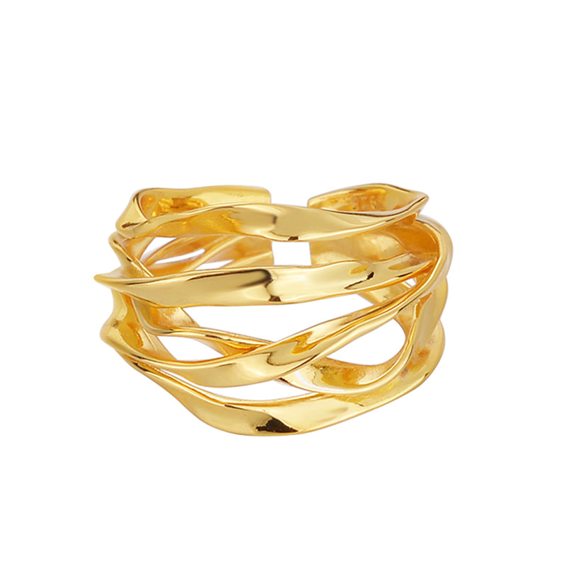 Verstellbarer Ring mit organisch geschwungenem Design aus 925 Sterling Silber, erhältlich 18K vergoldet oder Silber (rhodiniert)