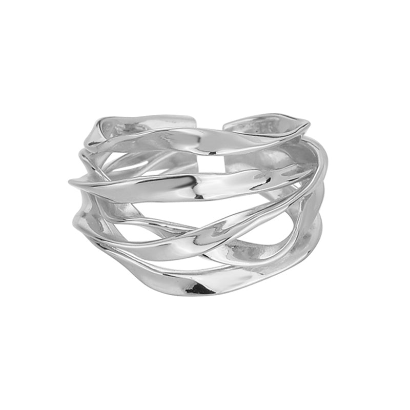 Verstellbarer Ring mit organisch geschwungenem Design aus 925 Sterling Silber, erhältlich 18K vergoldet oder Silber (rhodiniert)