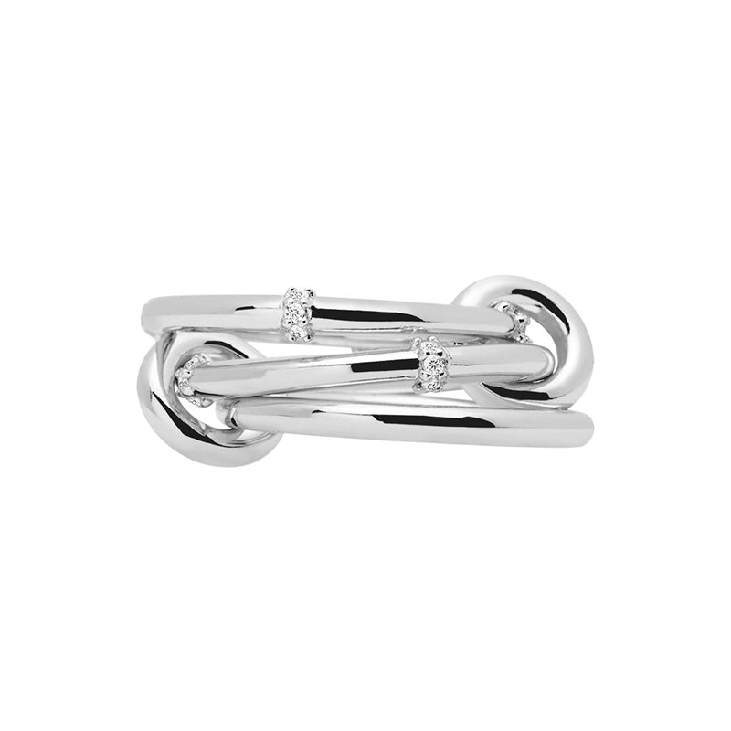 Knoten Ring aus 925 Sterling Silber, polierte überkreuzte Stäbe mit kleinen Zirkonia-Akzenten, erhältlich in Silber und Gold