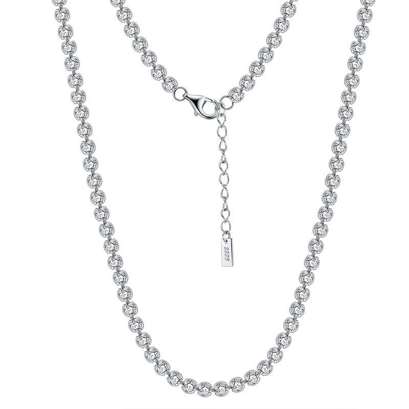 Tenniskette aus 925 Sterling Silber, Zirkonia in Zargenfassung, rhodiniert, mit Karabiner und Verlängerung