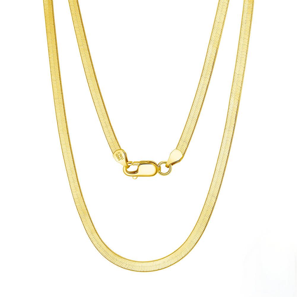 Serpina-Kette aus 925 Sterling Silber, 18K vergoldet oder rhodiniert, flache Schlangenstruktur mit seidig-glänzender Oberfläche.