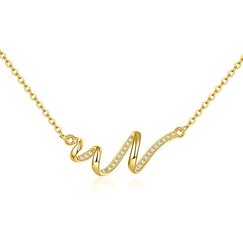 Wave Halskette aus 925 Sterling Silber mit Zirkonia, 14K vergoldet oder rhodiniert, geschwungener Anhänger mit wellenförmigem Design.
