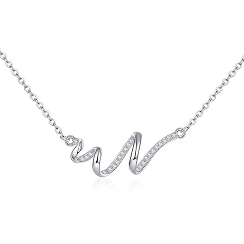 Wave Halskette aus 925 Sterling Silber mit Zirkonia, 14K vergoldet oder rhodiniert, geschwungener Anhänger mit wellenförmigem Design.