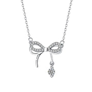 Feine Schleifen-Halskette aus 925 Sterling Silber mit Zirkonia-Besatz und hängendem Stein, wahlweise rhodiniert oder rosévergoldet