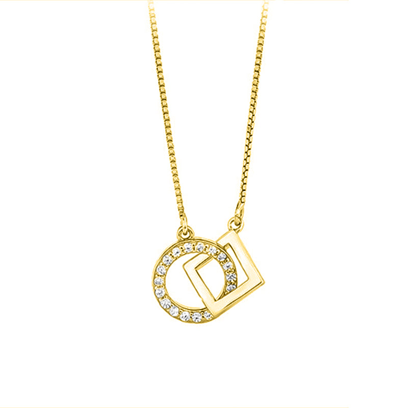 Halskette aus 925 Sterling Silber mit Kreis- und Quadrat-Anhänger, teils mit Zirkonia besetzt, rhodiniert oder 18K vergoldet