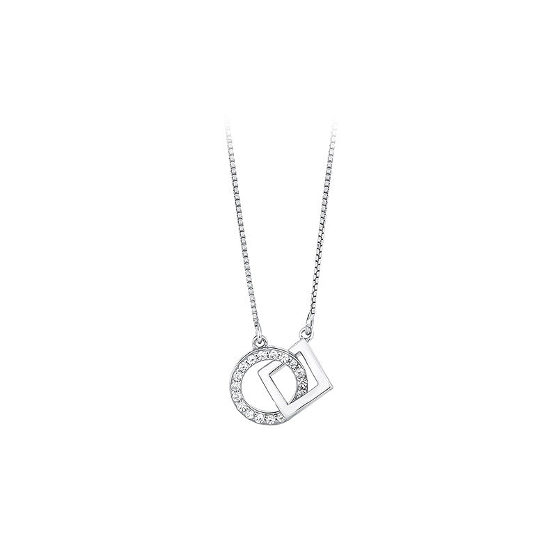 Halskette aus 925 Sterling Silber mit Kreis- und Quadrat-Anhänger, teils mit Zirkonia besetzt, rhodiniert oder 18K vergoldet