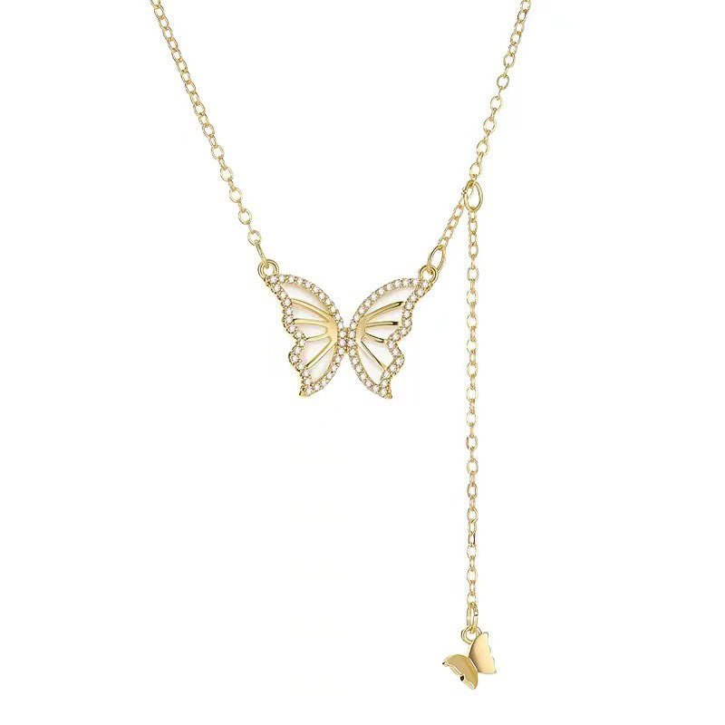 Halskette aus 925 Sterling Silber mit Schmetterlingsanhänger und Zirkonia, rhodiniert oder 18K vergoldet, filigranes Design