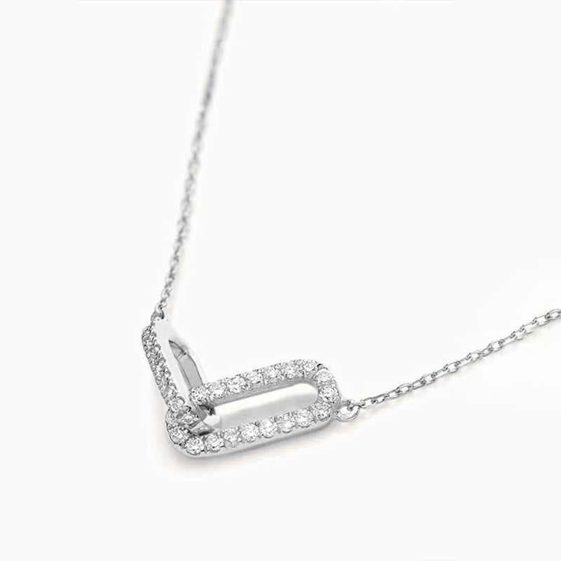 Halskette aus 925 Sterling Silber mit zwei verbundenen Gliedern, Zirkonia besetzt, rhodiniert oder 18K vergoldet