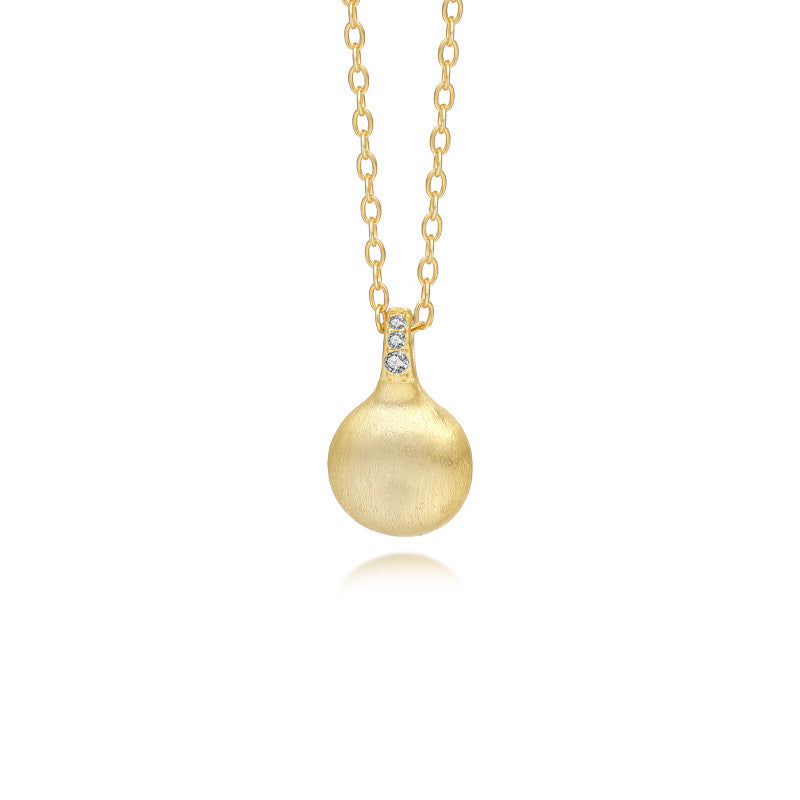 Satinierte Tropfen-Halskette aus 925 Sterling Silber mit kleinem Zirkonia am Aufhänger, 18K vergoldet, minimalistisch