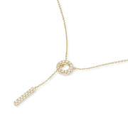Lariat Halskette mit Zirkonia-Kreis und Stabanhänger, feine Kette, elegantes Y-Design aus 925 Sterling Silber