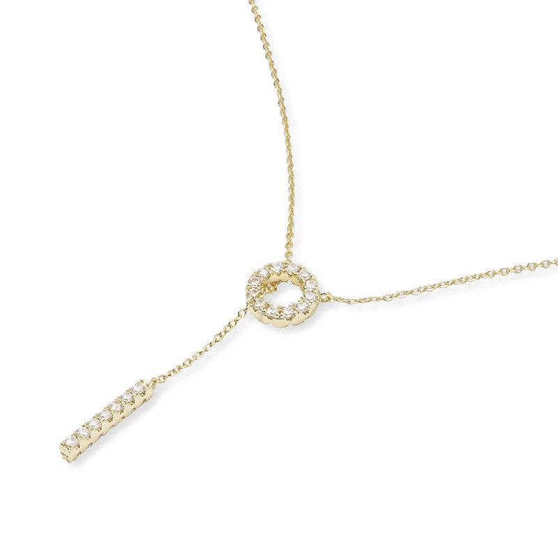 Lariat Halskette mit Zirkonia-Kreis und Stabanhänger, feine Kette, elegantes Y-Design aus 925 Sterling Silber