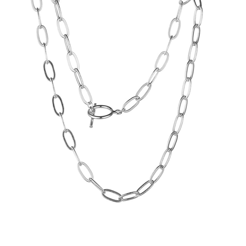 Zweireihige Paperclip-Kette mit Toggle-Frontverschluss aus 925 Sterling Silber, poliert, minimalistisches Design.