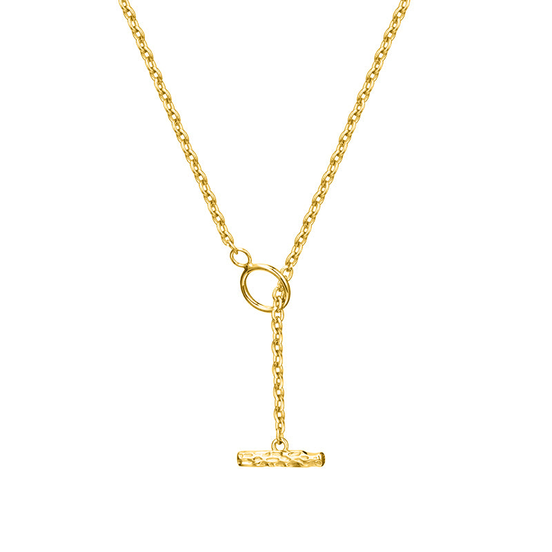 Zarte Y-Kette mit vorderseitigem T-Verschluss und gehämmertem Steg, minimalistisch, aus 925 Sterling Silber, ideal für Layering-Looks.