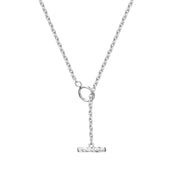 Zarte Y-Kette mit vorderseitigem T-Verschluss und gehämmertem Steg, minimalistisch, aus 925 Sterling Silber, ideal für Layering-Looks.