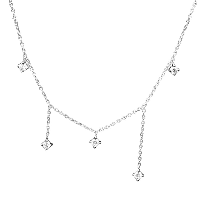 Zarte Halskette mit kleinen Zirkonia-Anhängern aus 925 Sterling Silber, erhältlich in Silber, Gold und Roségold