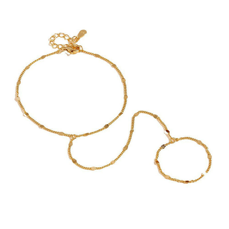 Zarte Handkette aus 925 Sterling Silber, 18K vergoldet, mit feinen Reflexgliedern im Sahmeran-Stil