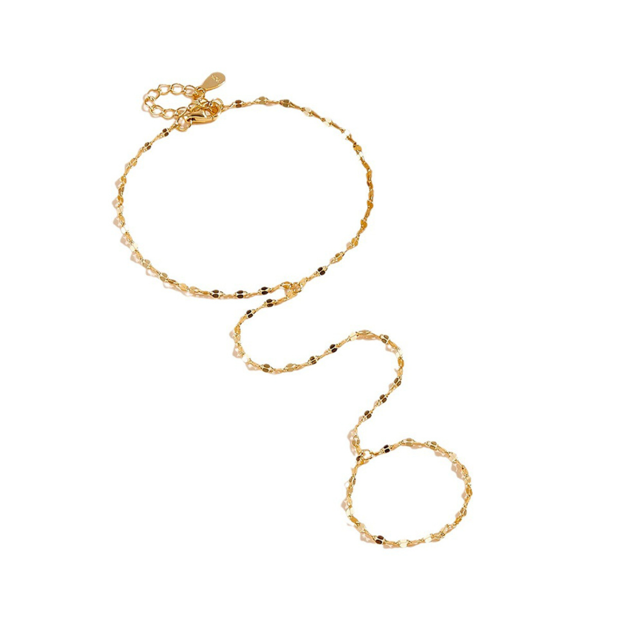 Feine Handkette im Sahmeran-Stil aus 925 Sterling Silber, 18K vergoldet, mit diamantierten Gliedern für zarten Glanz
