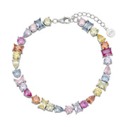AÚRA Tennisarmband mit mehrfarbigen Zirkonia, facettierte Steine in verschiedenen Schliffen, 925 Sterling Silber mit Karabiner