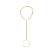 AÚRA Handkette aus 925 Sterling Silber, 18K vergoldet, mit Zirkonia – feines Sahmeran Design mit verbundenem Ring