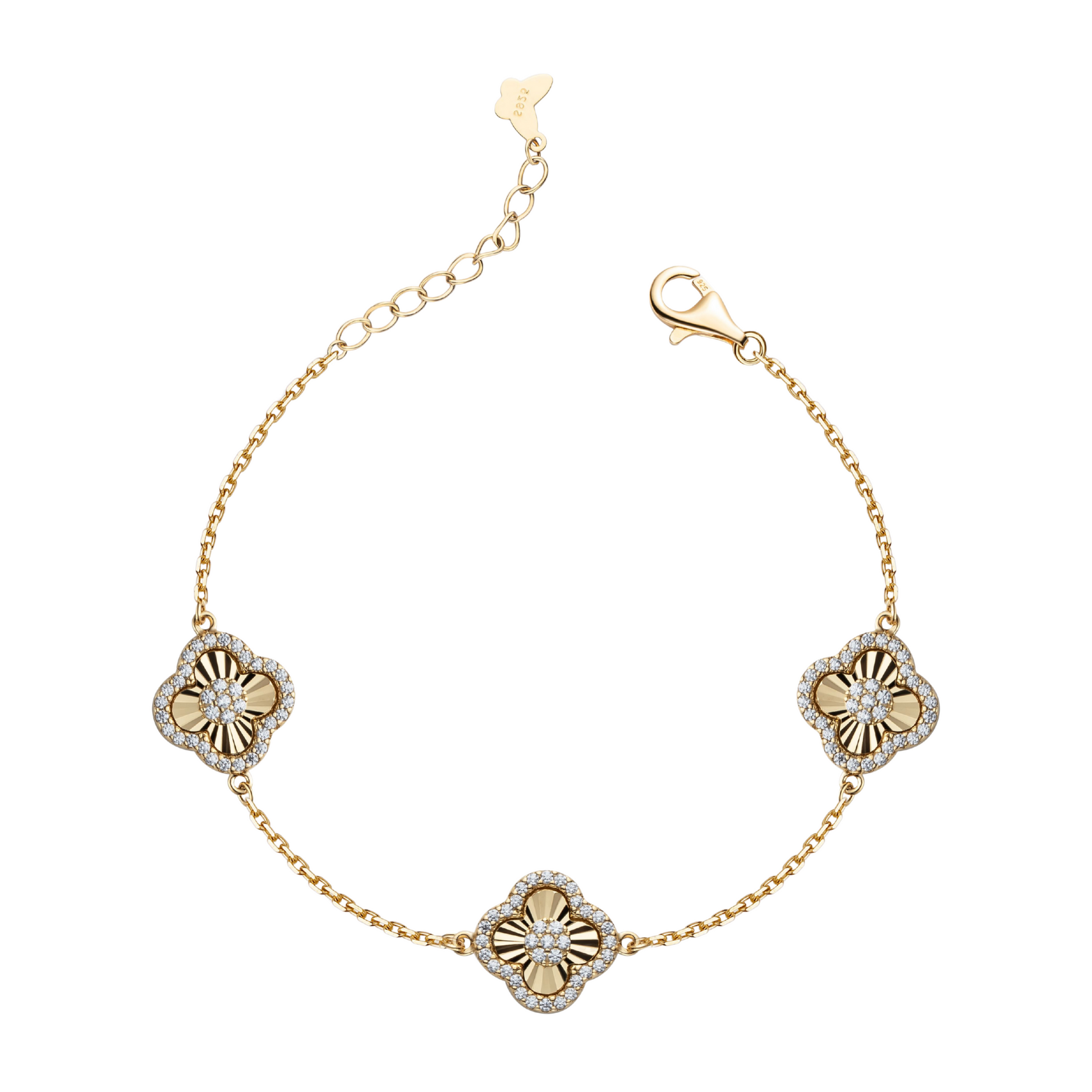 Yonca-Armband mit drei Kleeblatt-Elementen und Zirkonia auf feiner Kette aus 925 Sterling Silber