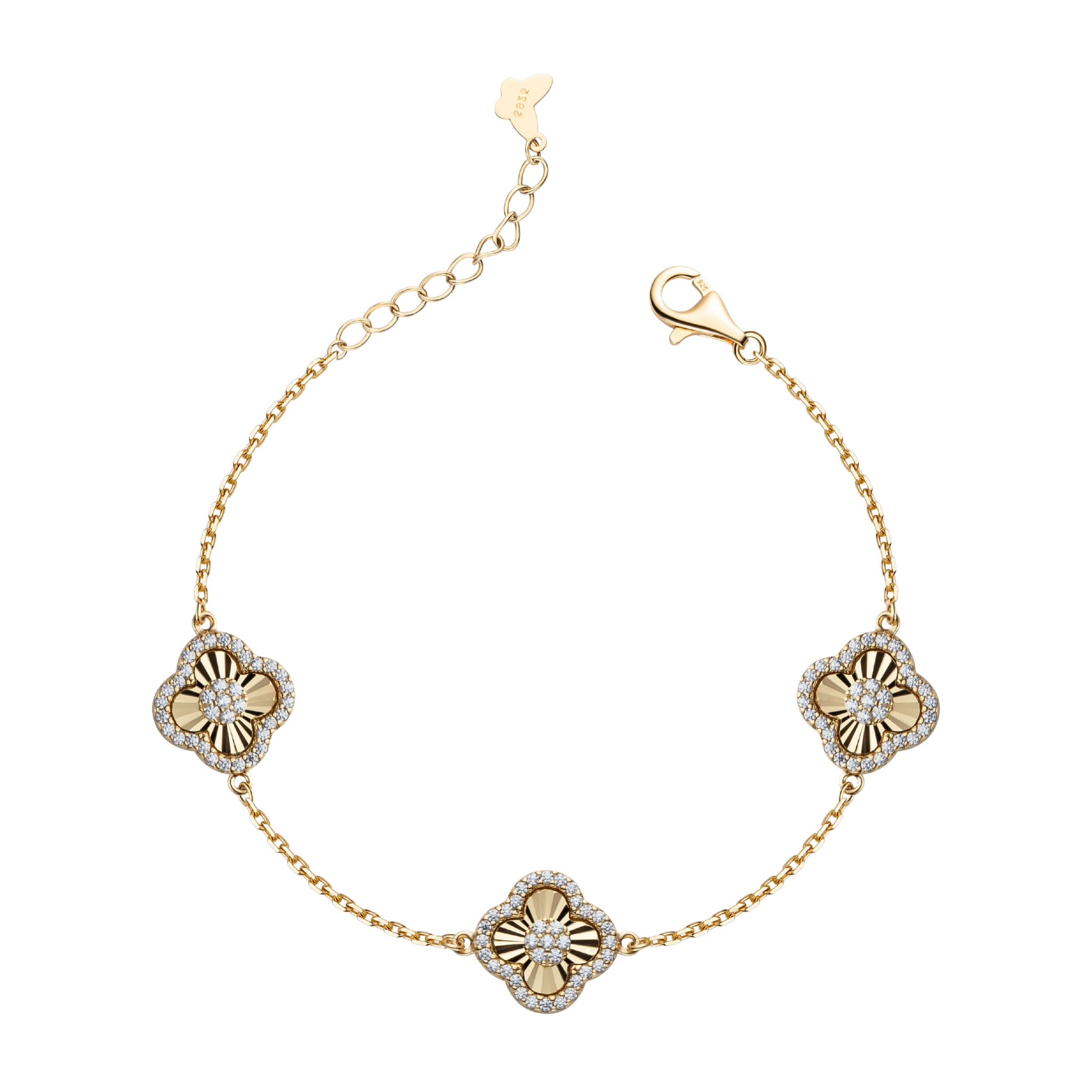 Yonca-Armband mit drei Kleeblatt-Elementen und Zirkonia auf feiner Kette aus 925 Sterling Silber