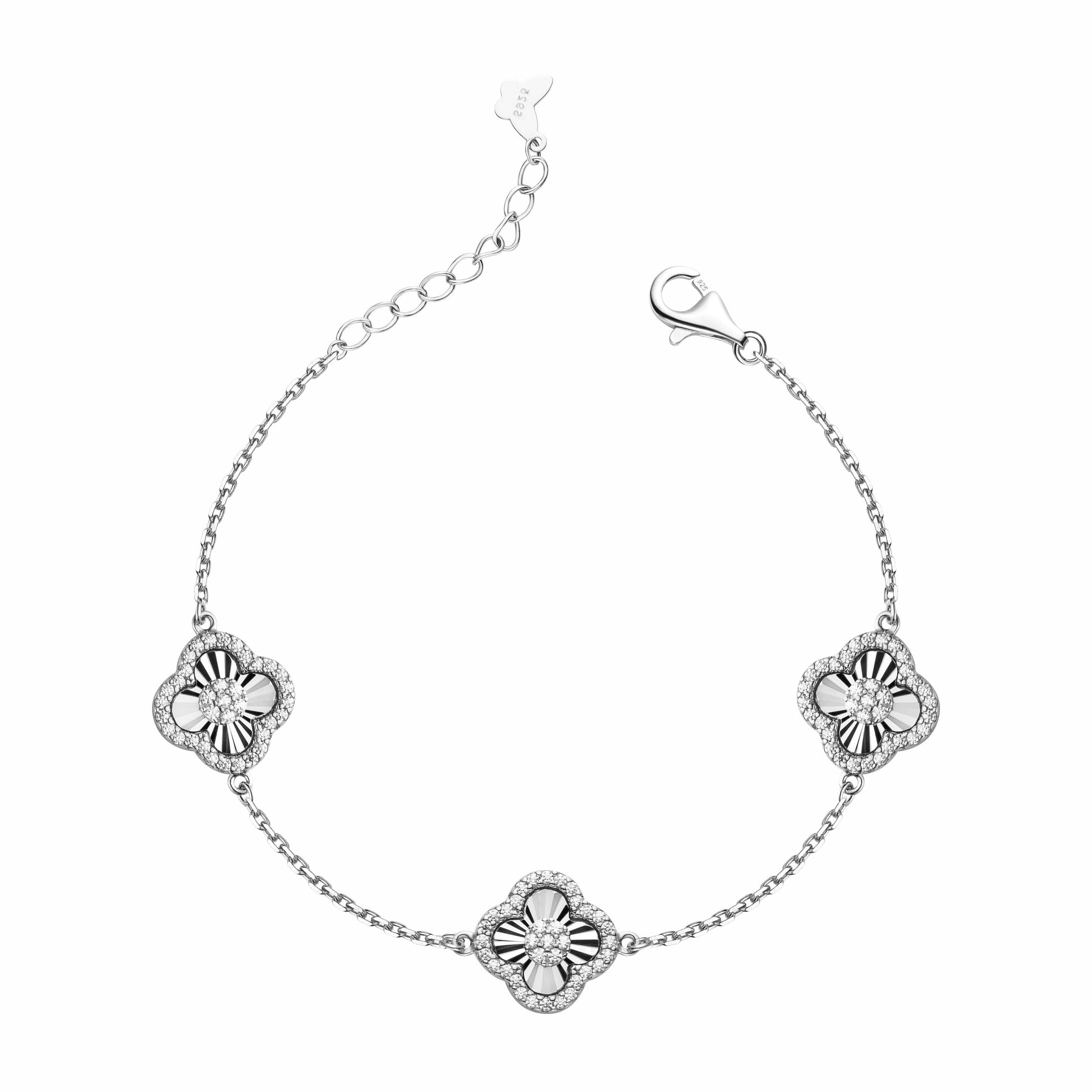 Yonca-Armband mit drei Kleeblatt-Elementen und Zirkonia auf feiner Kette aus 925 Sterling Silber