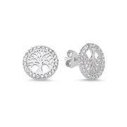 Runde Ohrstecker Lebensbaum mit Zirkonia, 925 Silber, filigranes Design, elegante Ohrstecker für Alltag und Anlass