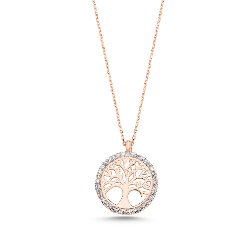 Runde Lebensbaum Halskette aus 925 Silber mit Zirkonia, filigranes Design, elegant und zeitlos