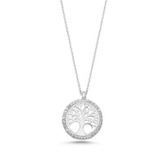 Runde Lebensbaum Halskette aus 925 Silber mit Zirkonia, filigranes Design, elegant und zeitlos